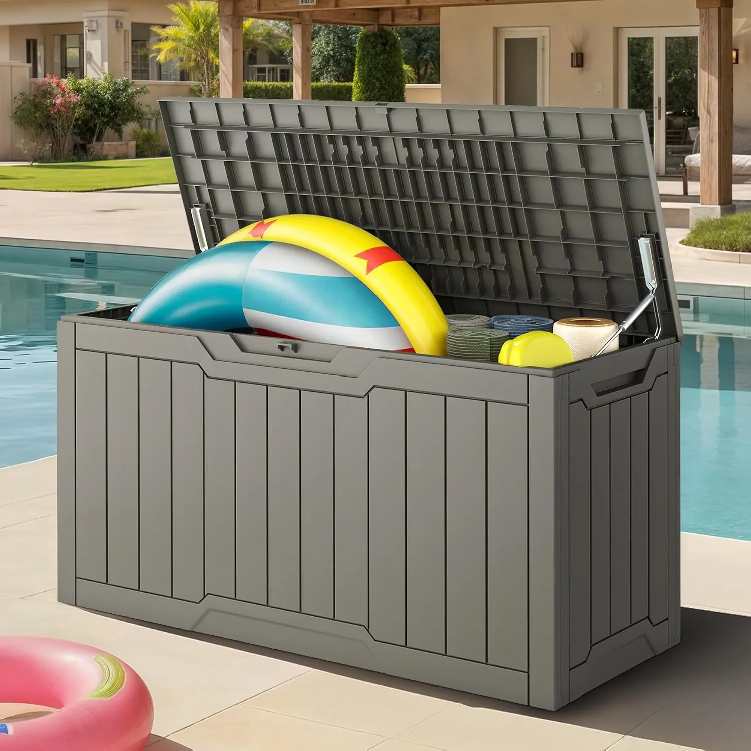 YITAHOME 80 Gallon Resin Deck Box, Outdoor Lockable Storage Box for Patio Furniture, Waterproof Patio Deck Box for Cushions, Pool Supplies, Sports Equipment and Garden Tools, Taupe
