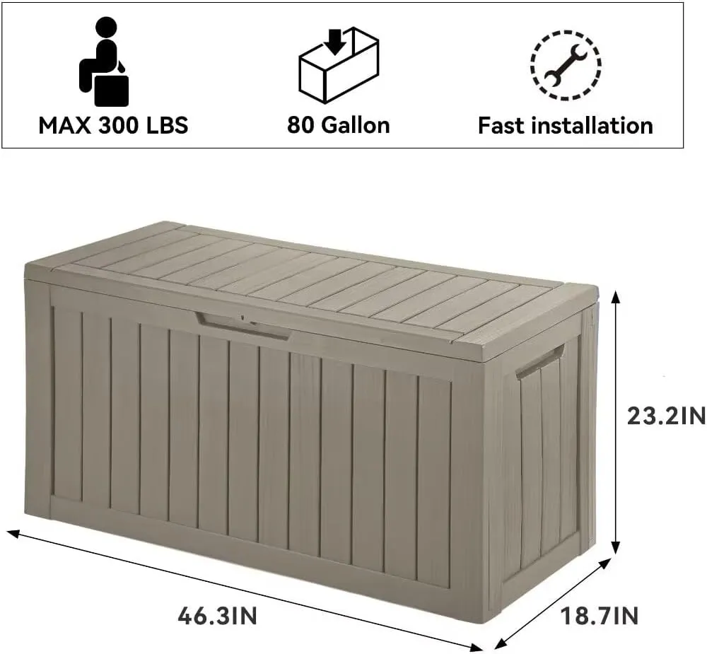 YITAHOME 80-Gallon Waterproof Resin Outdoor Storage Box, Lockable Storage Container for Outdoor Furniture, Cushion Storage, Pool Accessories, Garden Tools and Sporting Gear, Taupe