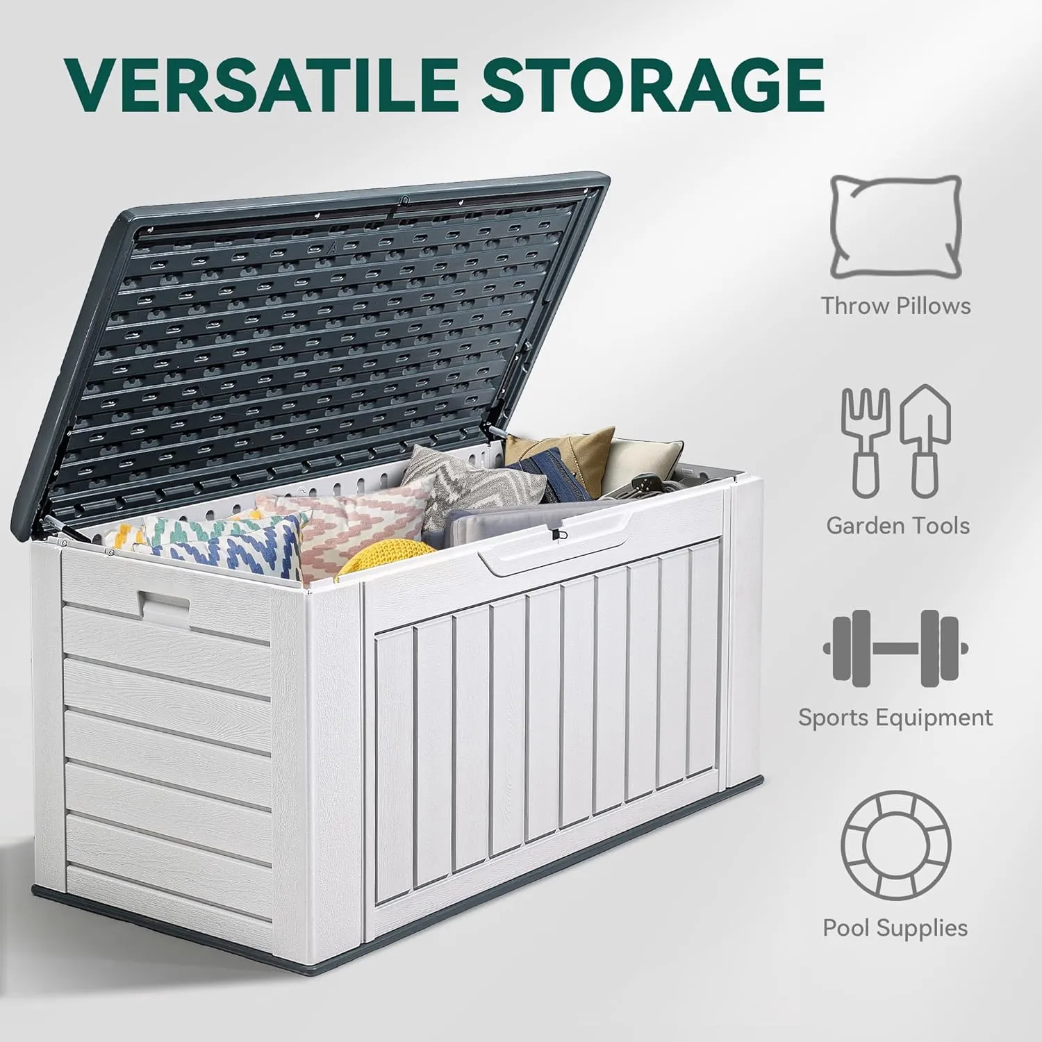YITAHOME Extra Large 160 Gallon Spacious Deck Container, Waterproof Outdoor Storage Chest for Patio Furniture Pillows, Gardening Equipment, Pool Accessories, Secure Locking Mechanism, Sleek Light Gray
