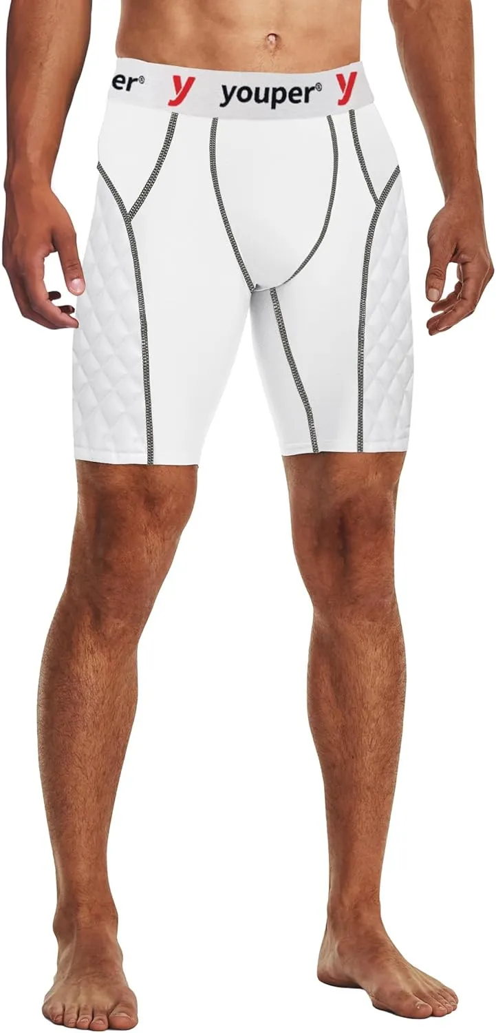 Youper Adult Elite Compression Padded Sliding Shorts w/Cup Pocket for Baseball, Football