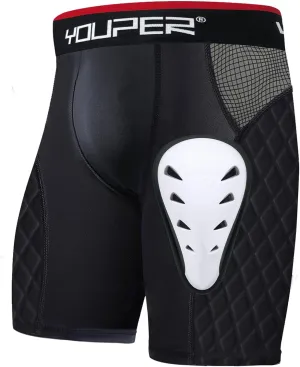 Youper Adult Elite Compression Padded Sliding Shorts w/Protective Athletic Cup for Baseball, Football