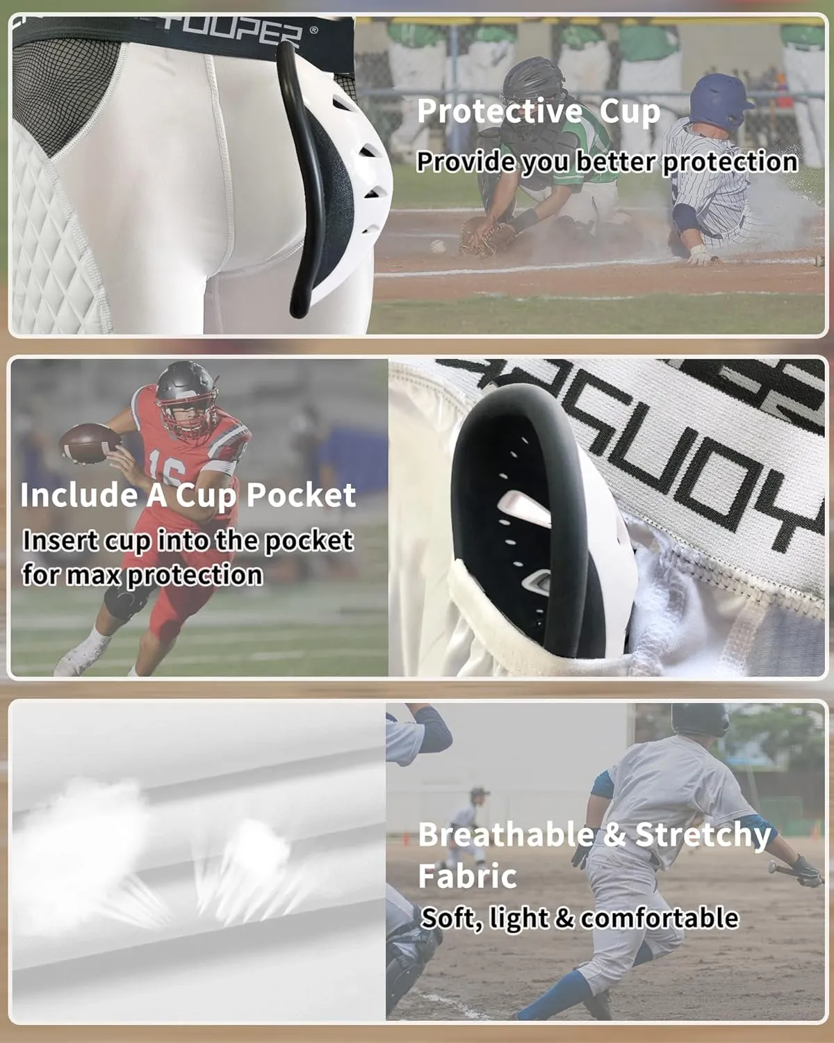 Youper Adult Elite Compression Padded Sliding Shorts w/Protective Athletic Cup for Baseball, Football