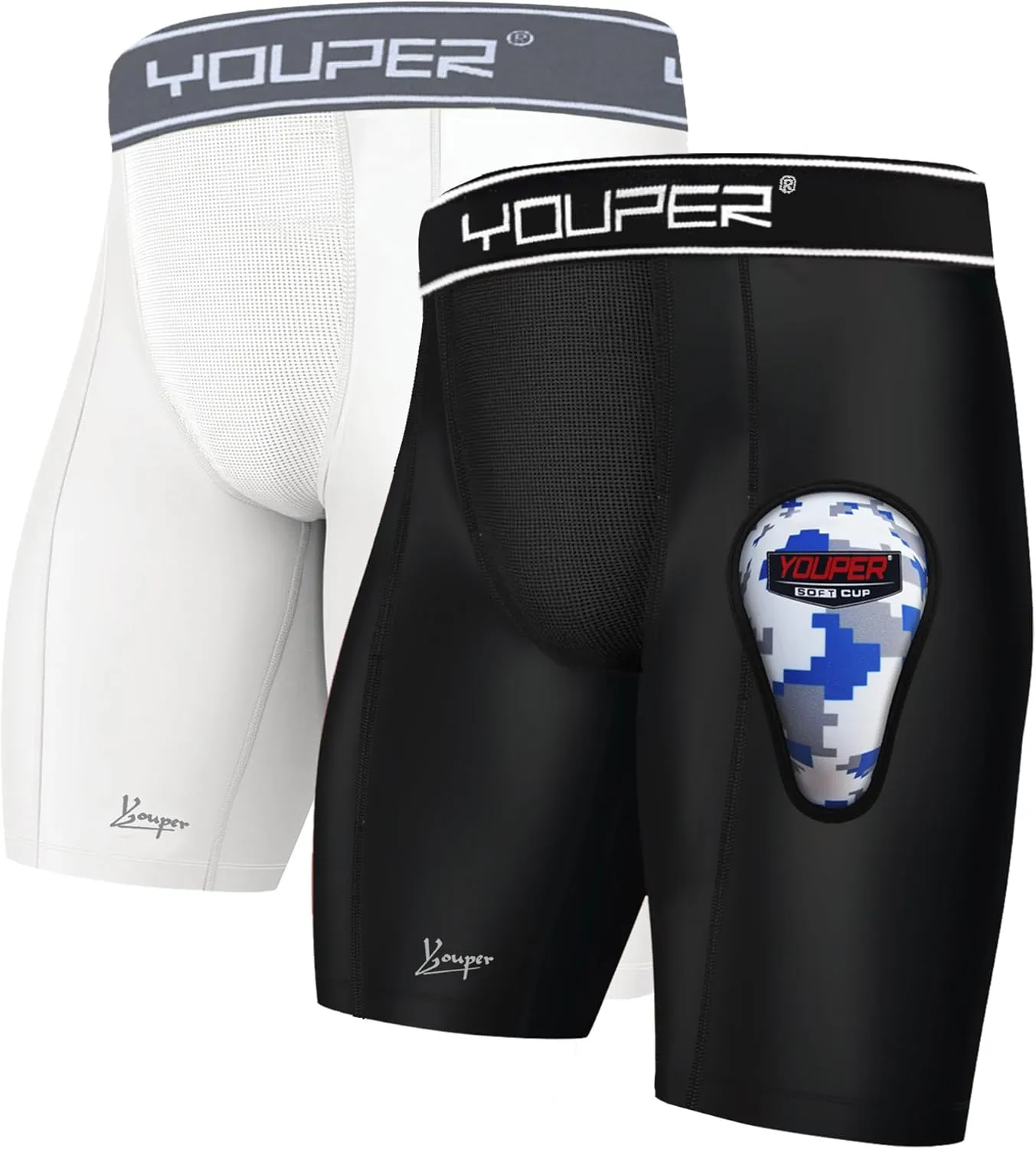 Youper Boys Athletic Supporter, Compression Shorts w/Soft Protective Athletic Cup, Youth Sizes
