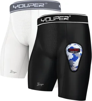 Youper Boys Athletic Supporter, Compression Shorts w/Soft Protective Athletic Cup, Youth Sizes