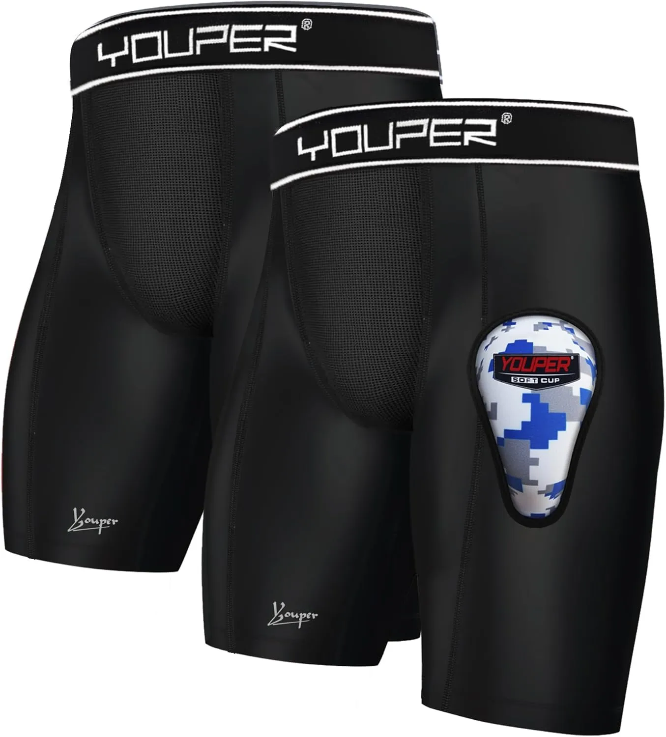 Youper Boys Athletic Supporter, Compression Shorts w/Soft Protective Athletic Cup, Youth Sizes