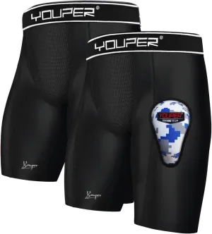 Youper Boys Athletic Supporter, Compression Shorts w/Soft Protective Athletic Cup, Youth Sizes