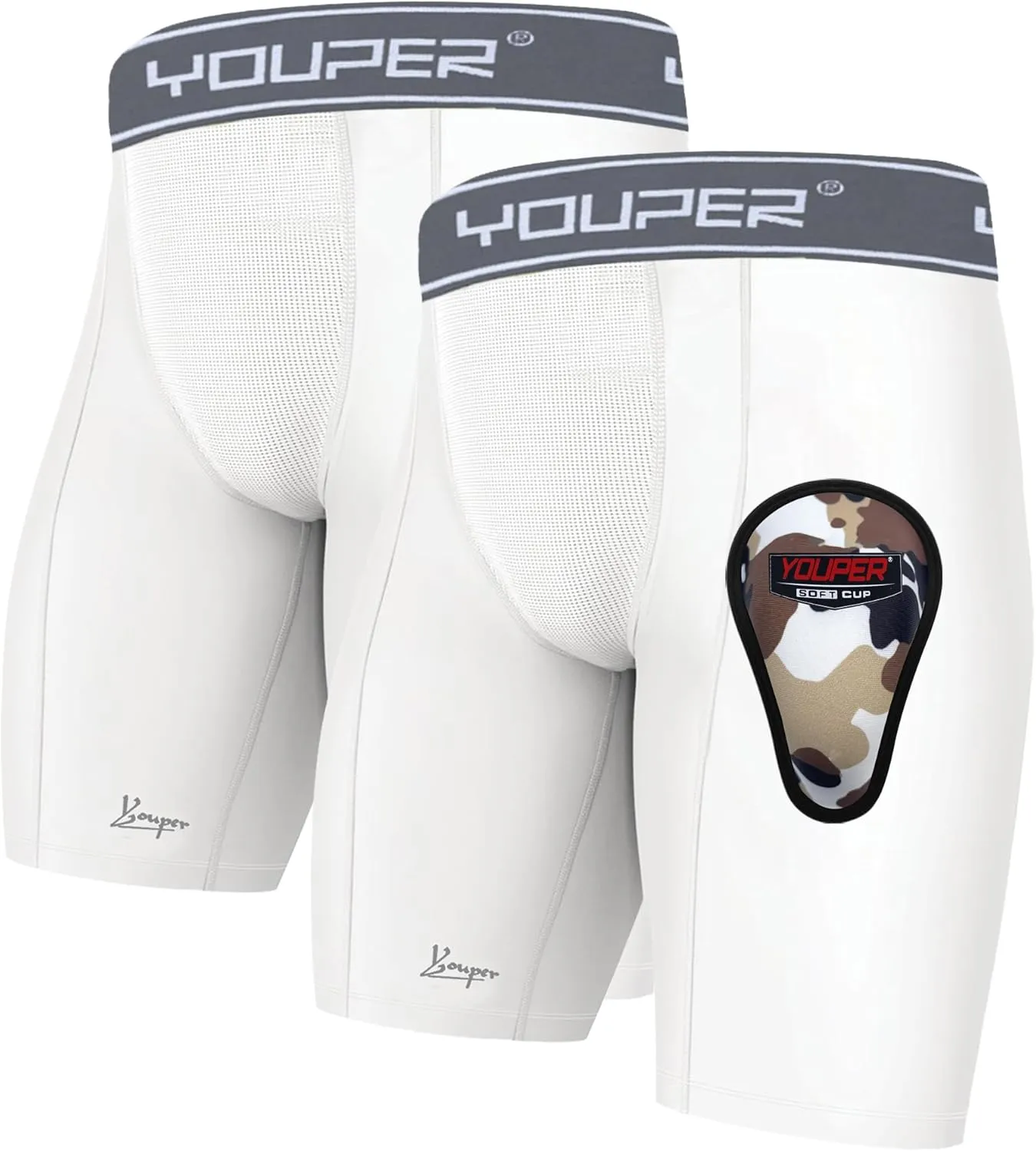 Youper Boys Athletic Supporter, Compression Shorts w/Soft Protective Athletic Cup, Youth Sizes