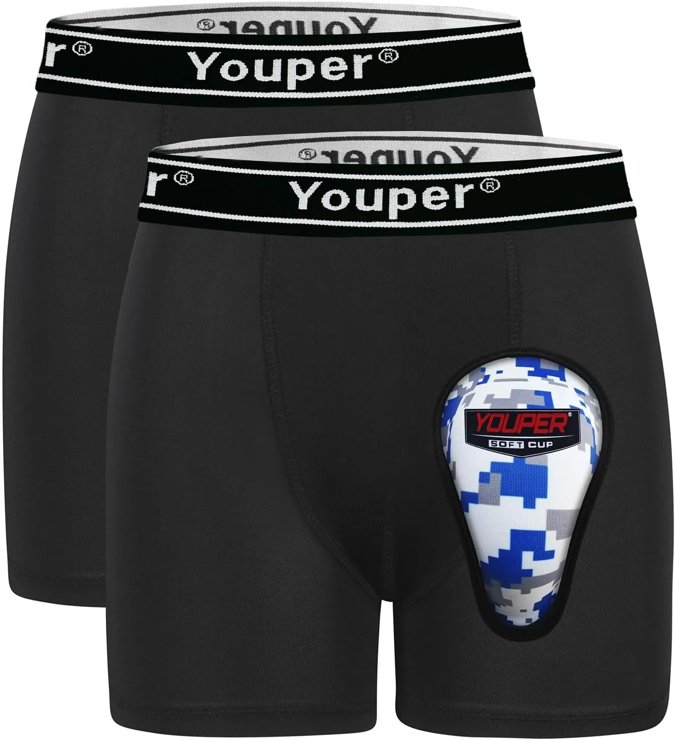 Youper Boys Compression Brief with Soft Protective Athletic Cup, Youth Underwear for Baseball, Football, Hockey, Lacrosse