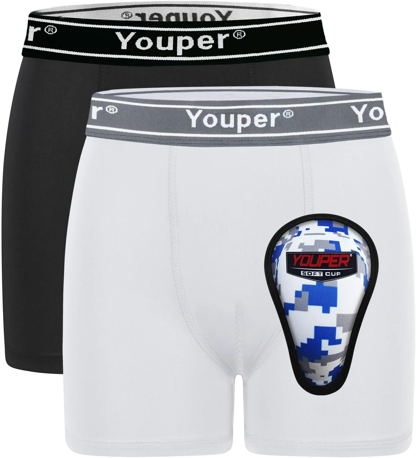 Youper Boys Compression Brief with Soft Protective Athletic Cup, Youth Underwear for Baseball, Football, Hockey, Lacrosse