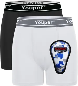 Youper Boys Compression Brief with Soft Protective Athletic Cup, Youth Underwear for Baseball, Football, Hockey, Lacrosse