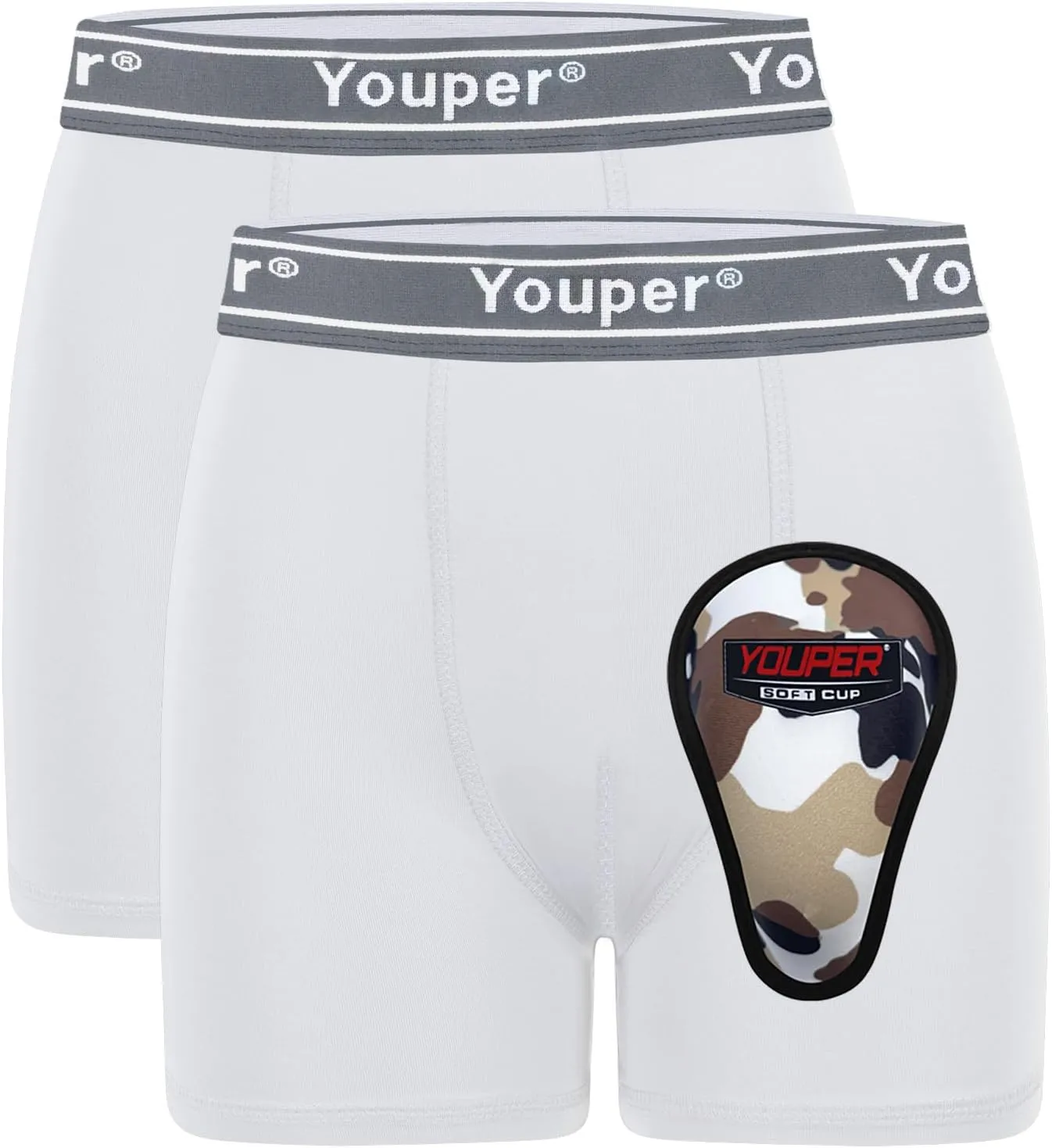 Youper Boys Compression Brief with Soft Protective Athletic Cup, Youth Underwear for Baseball, Football, Hockey, Lacrosse