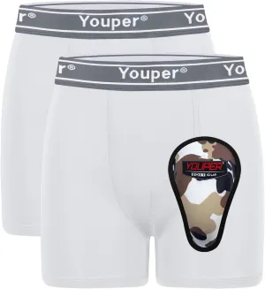 Youper Boys Compression Brief with Soft Protective Athletic Cup, Youth Underwear for Baseball, Football, Hockey, Lacrosse