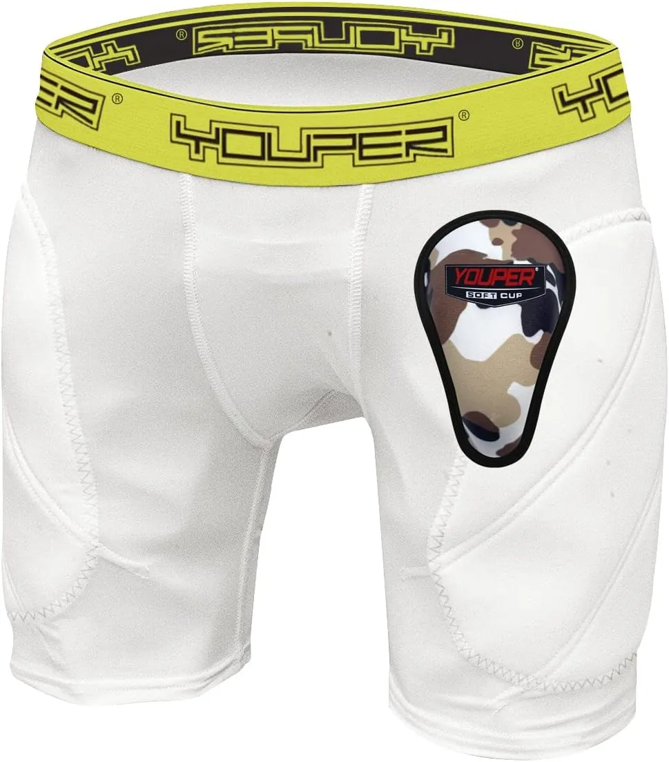 Youper Boys Youth Padded Sliding Shorts with Soft Protective Athletic Cup for Baseball, Football, Lacrosse