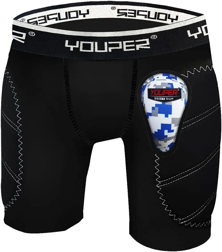 Youper Boys Youth Padded Sliding Shorts with Soft Protective Athletic Cup for Baseball, Football, Lacrosse