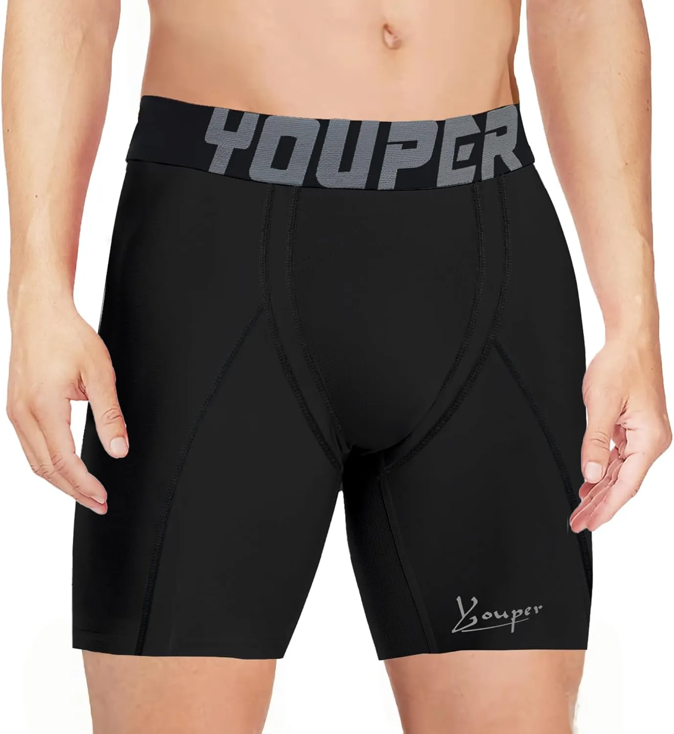 Youper Youth Boys Compression Sliding Shorts with Soft Protective Cup for Baseball Football Hockey (2-Pack)