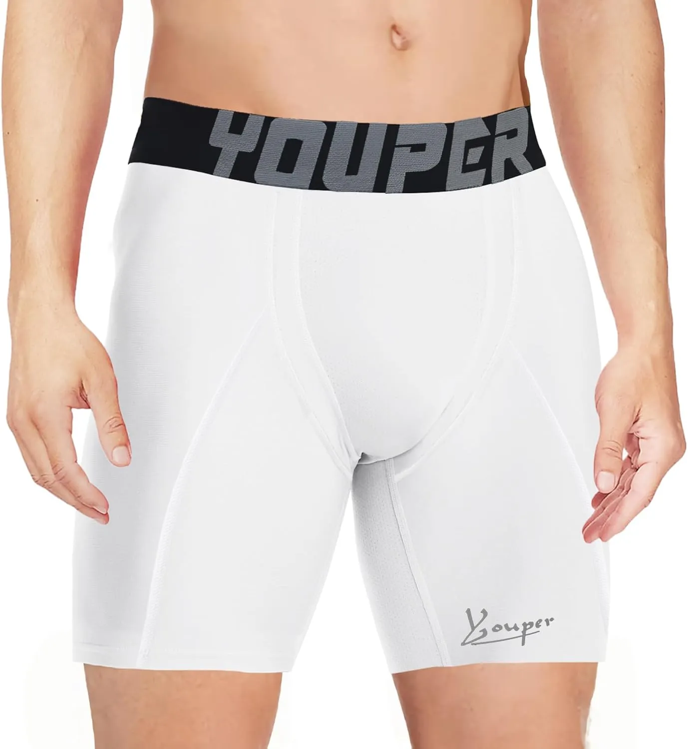 Youper Youth Boys Compression Sliding Shorts with Soft Protective Cup for Baseball Football Hockey (2-Pack)
