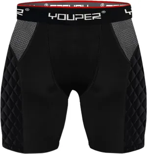 Youper Youth Elite Compression Padded Sliding Shorts w/Cup Pocket for Baseball, Football
