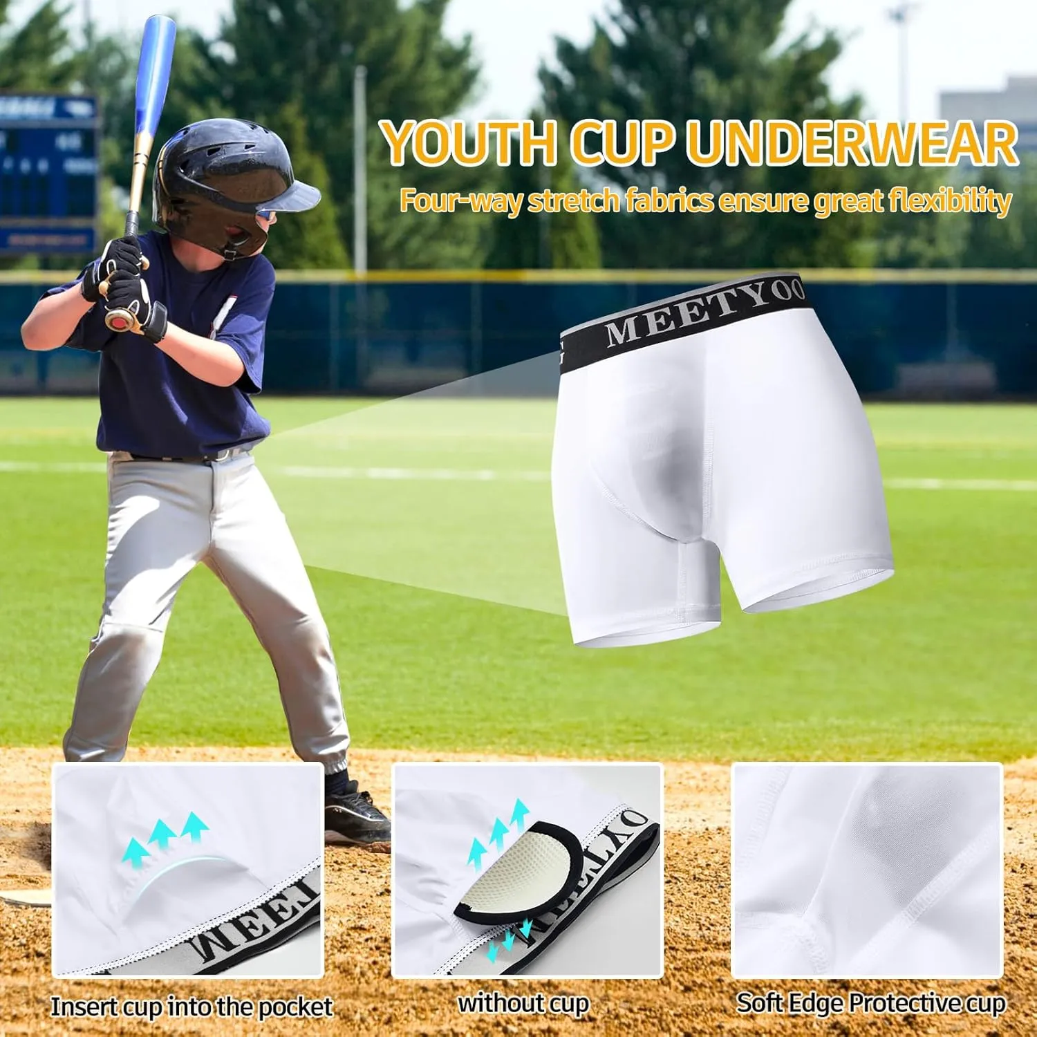 Youth Boys Athletic Compression Sliding Shorts with Soft Cup Pocket for Baseball Football Lacrosse Hockey