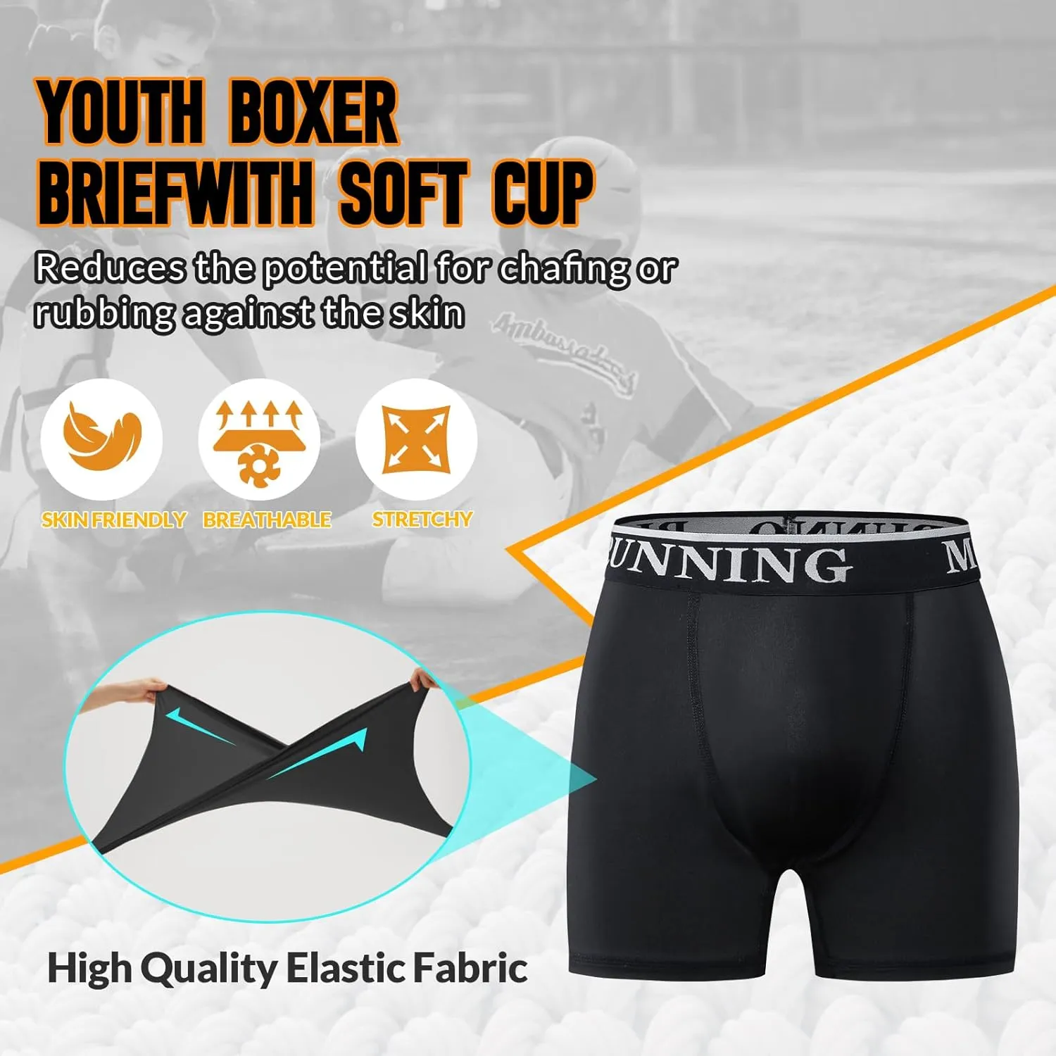 Youth Boys Athletic Compression Sliding Shorts with Soft Cup Pocket for Baseball Football Lacrosse Hockey