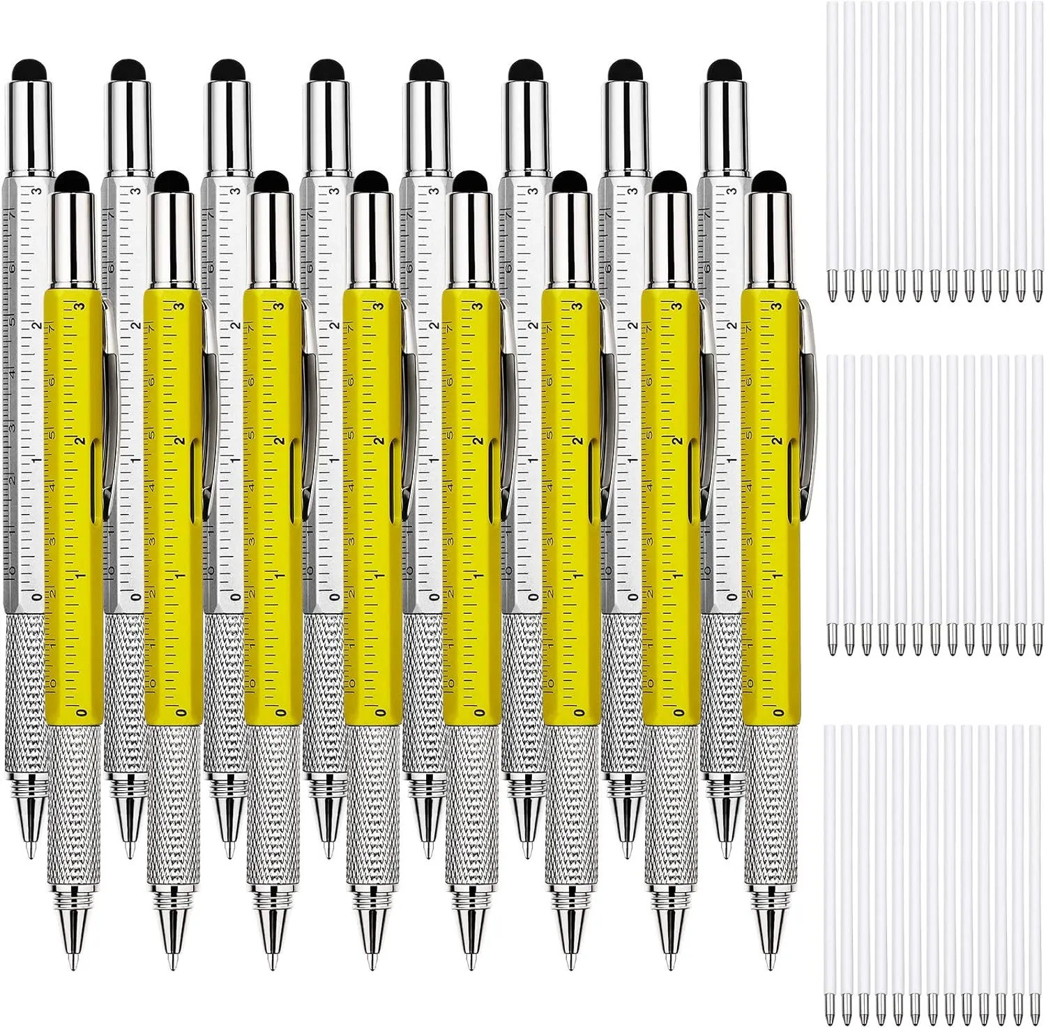 Zhanmai 16 Pieces 8 Pcs Gifts for Men Fathers Day Dad Gifts from Daughter Son Wife 6 in 1 Multitool Pen Set with Refills Screwdriver Ruler Levelgauge Birthday Graduation (Yellow,Silver)