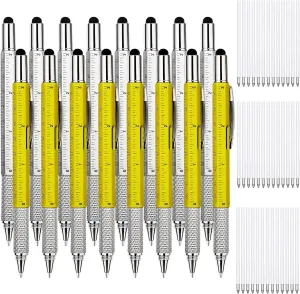 Zhanmai 16 Pieces 8 Pcs Gifts for Men Fathers Day Dad Gifts from Daughter Son Wife 6 in 1 Multitool Pen Set with Refills Screwdriver Ruler Levelgauge Birthday Graduation (Yellow,Silver)