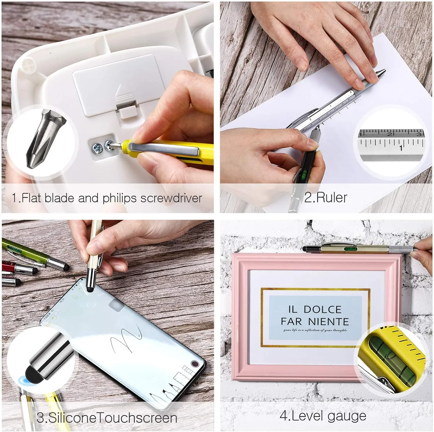 Zhanmai 16 Pieces 8 Pcs Gifts for Men Fathers Day Dad Gifts from Daughter Son Wife 6 in 1 Multitool Pen Set with Refills Screwdriver Ruler Levelgauge Birthday Graduation (Yellow,Silver)