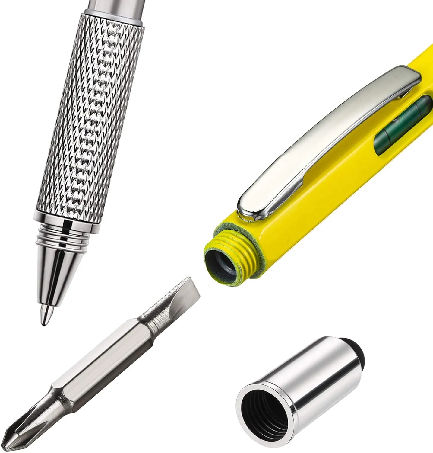 Zhanmai 16 Pieces 8 Pcs Gifts for Men Fathers Day Dad Gifts from Daughter Son Wife 6 in 1 Multitool Pen Set with Refills Screwdriver Ruler Levelgauge Birthday Graduation (Yellow,Silver)
