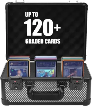 ZINHO Graded Card Case Upgraded Sports Card Storage Box Waterproof Trading Card Holder, Compatible with PSA BGS CSG FGS Up to 120  Cards with TSA Approved Locks (Black)