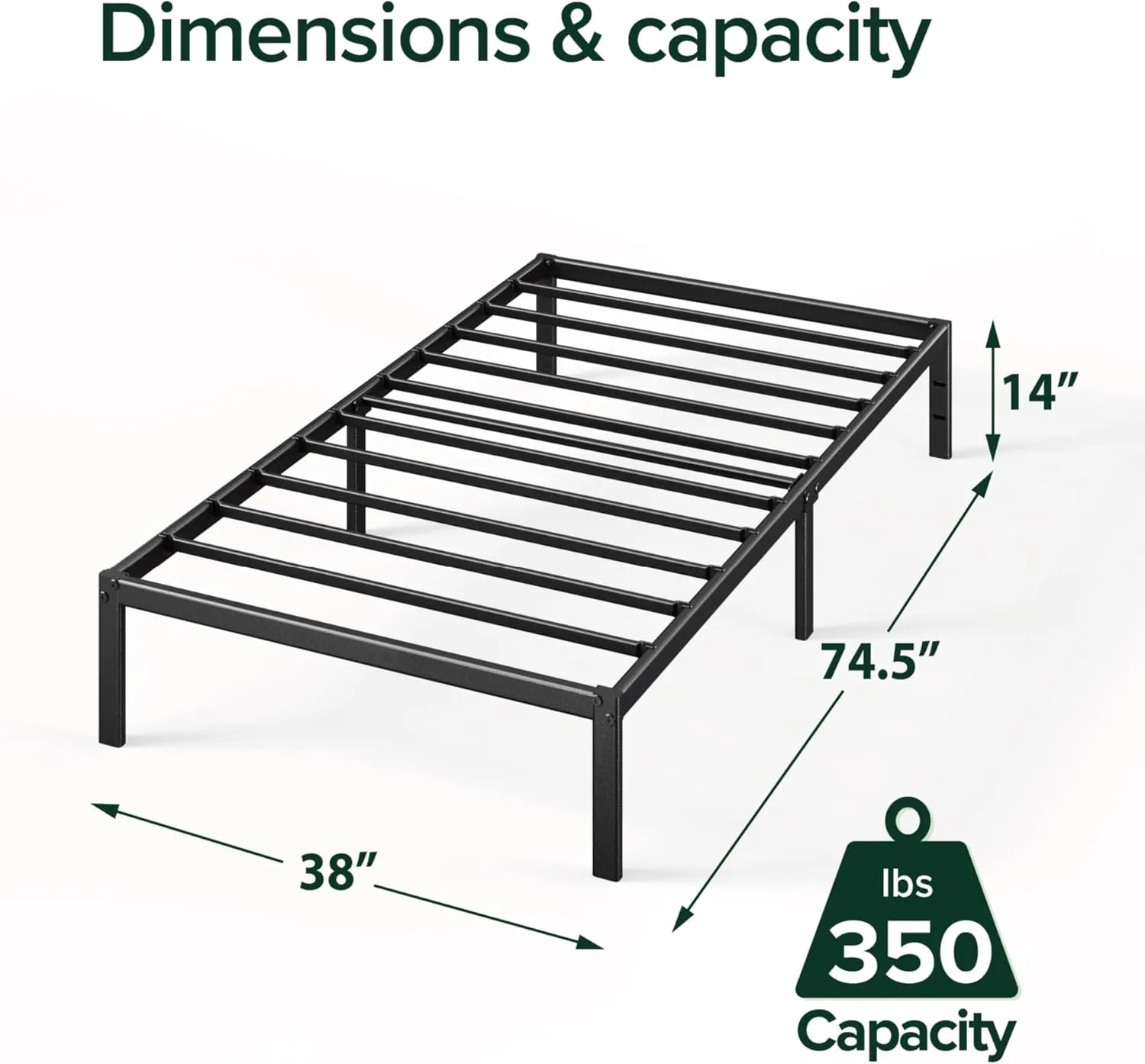 ZINUS 14 Inch Elias Metal Platform Bed Frame, Steel Support, No Box Spring Needed, Easy Assembly, Twin