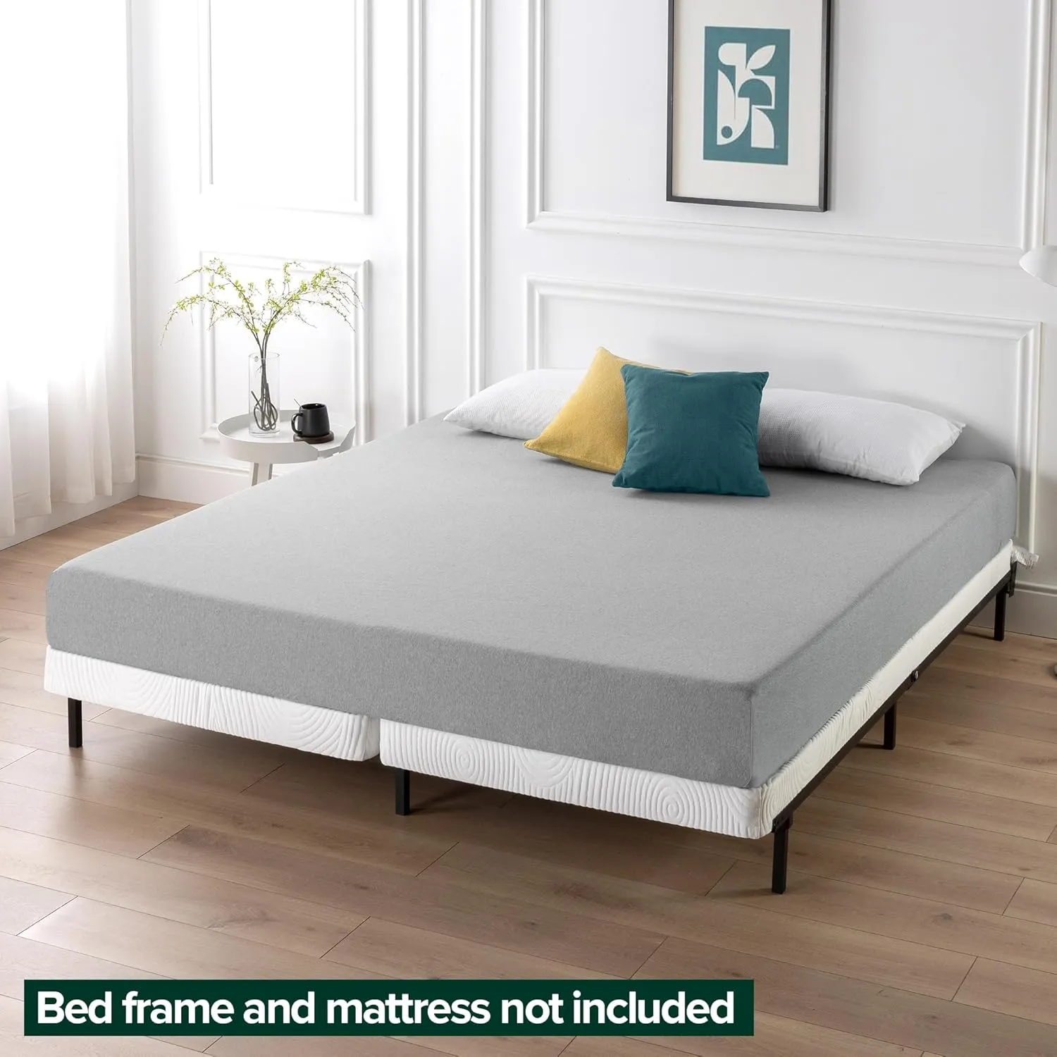 ZINUS 4 Inch Box Spring with Cover, No Assembly Mattress Foundation, Sturdy Metal Structure, Split King, White
