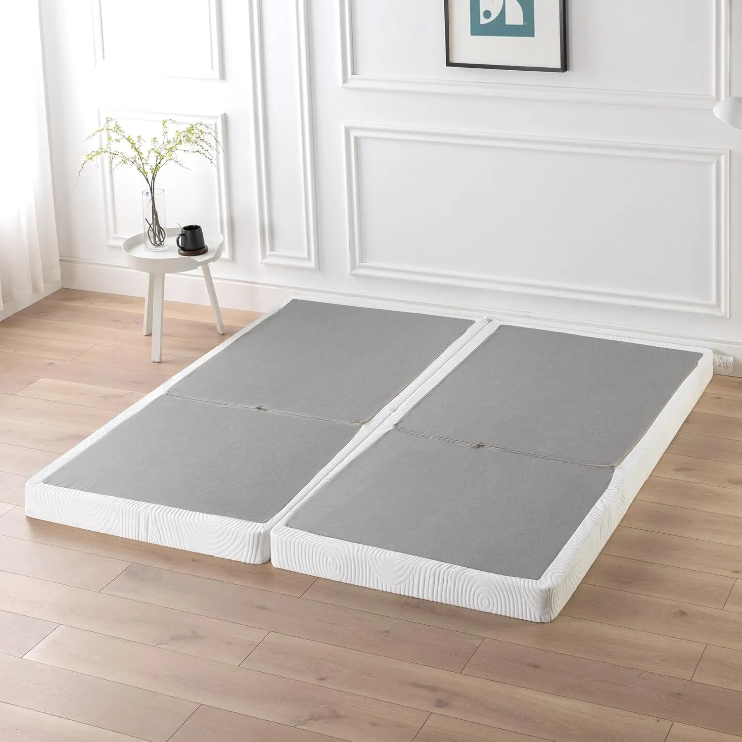 ZINUS 4 Inch Box Spring with Cover, No Assembly Mattress Foundation, Sturdy Metal Structure, Split King, White