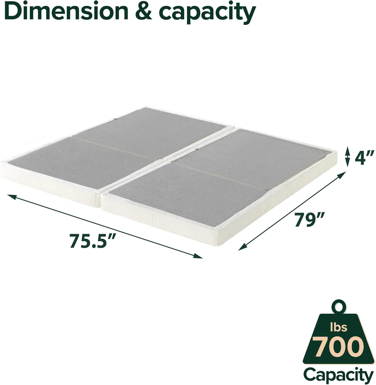 ZINUS 4 Inch Box Spring with Cover, No Assembly Mattress Foundation, Sturdy Metal Structure, Split King, White