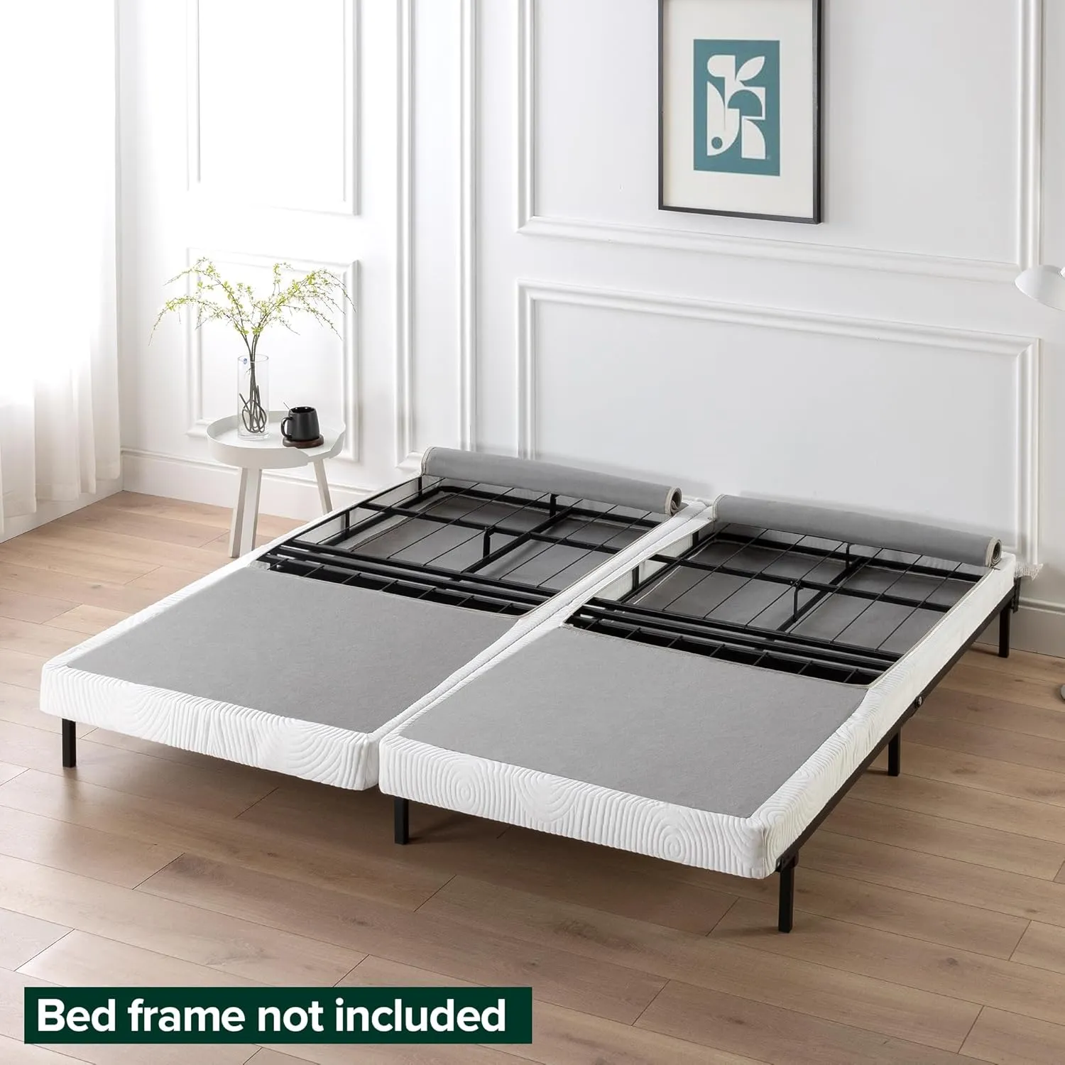 ZINUS 4 Inch Box Spring with Cover, No Assembly Mattress Foundation, Sturdy Metal Structure, Split King, White