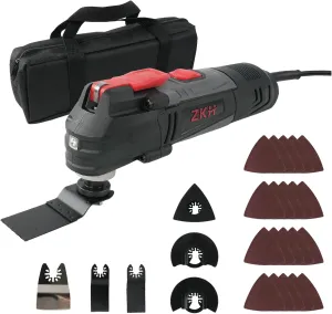 ZKH Oscillating Tool, 3.2 Amp Oscillating Saw, 3.5° Oscillation Angle, 10,000 to 22,000 OPM Oscillating Multi Tool with Tool-Free Blade Change, 26PS Accessories,10 ft Cord, Tool Bag for Sanding