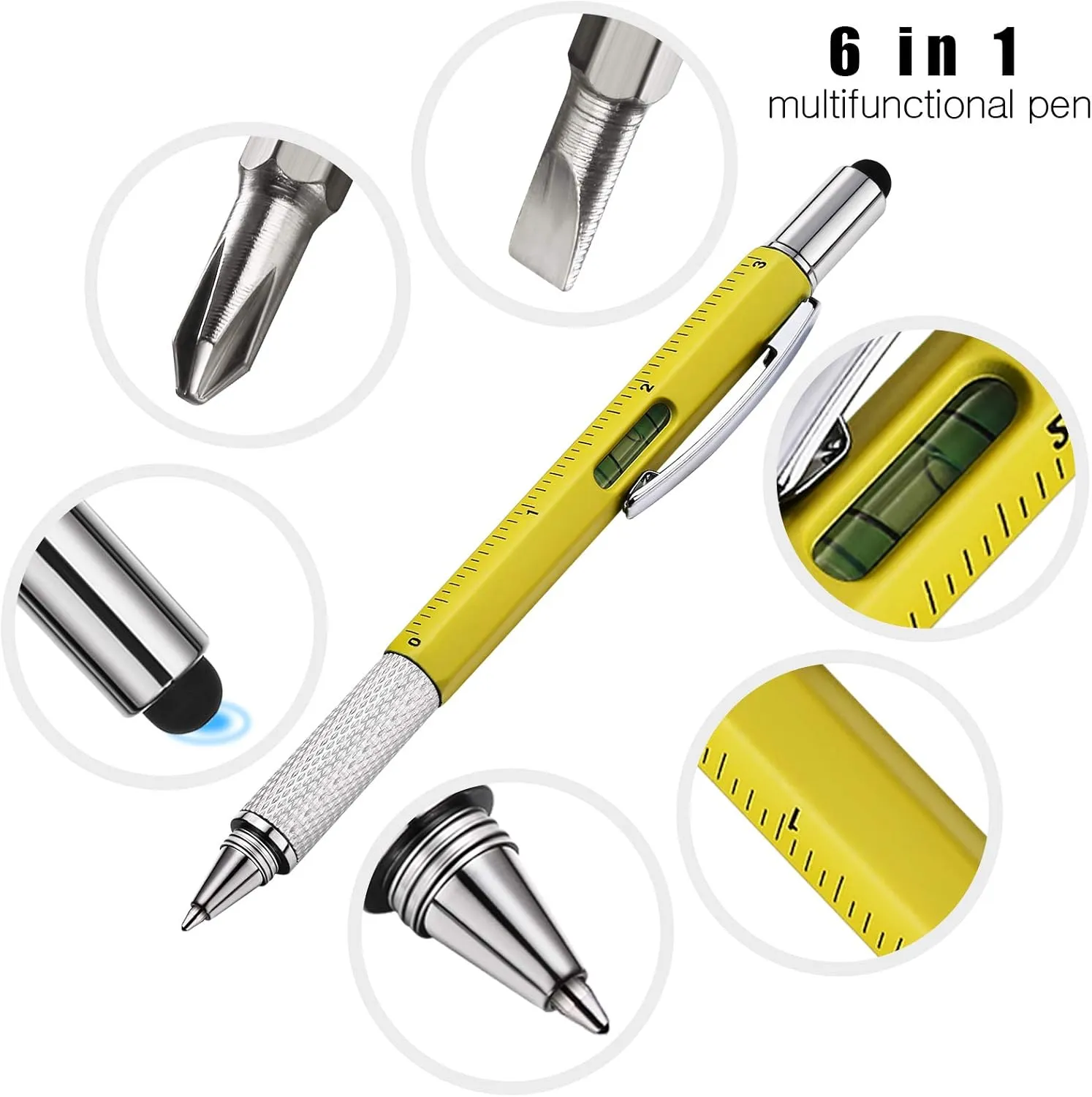 Zonon 32 Pcs Multitool Pen Gift for Men with 40 Refills, 6 in 1 Multi Tech Tool Pen for Christmas Screwdriver with Ruler Levelgauge(Black, Silver, Yellow, Red)