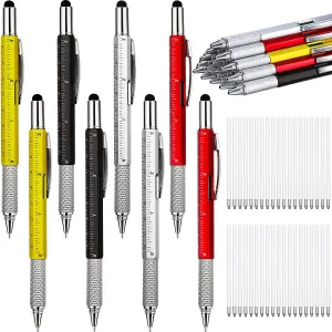 Zonon 32 Pcs Multitool Pen Gift for Men with 40 Refills, 6 in 1 Multi Tech Tool Pen for Christmas Screwdriver with Ruler Levelgauge(Black, Silver, Yellow, Red)