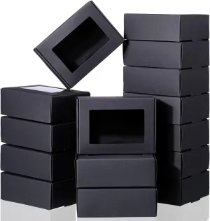 Zonon 60 Pcs Soap Boxes for Homemade Packaging Mini Kraft Treat Box with Window for Gift Present Bakery Candy Packaging(Black,3.7 x 2.6 x 1.4 Inch)
