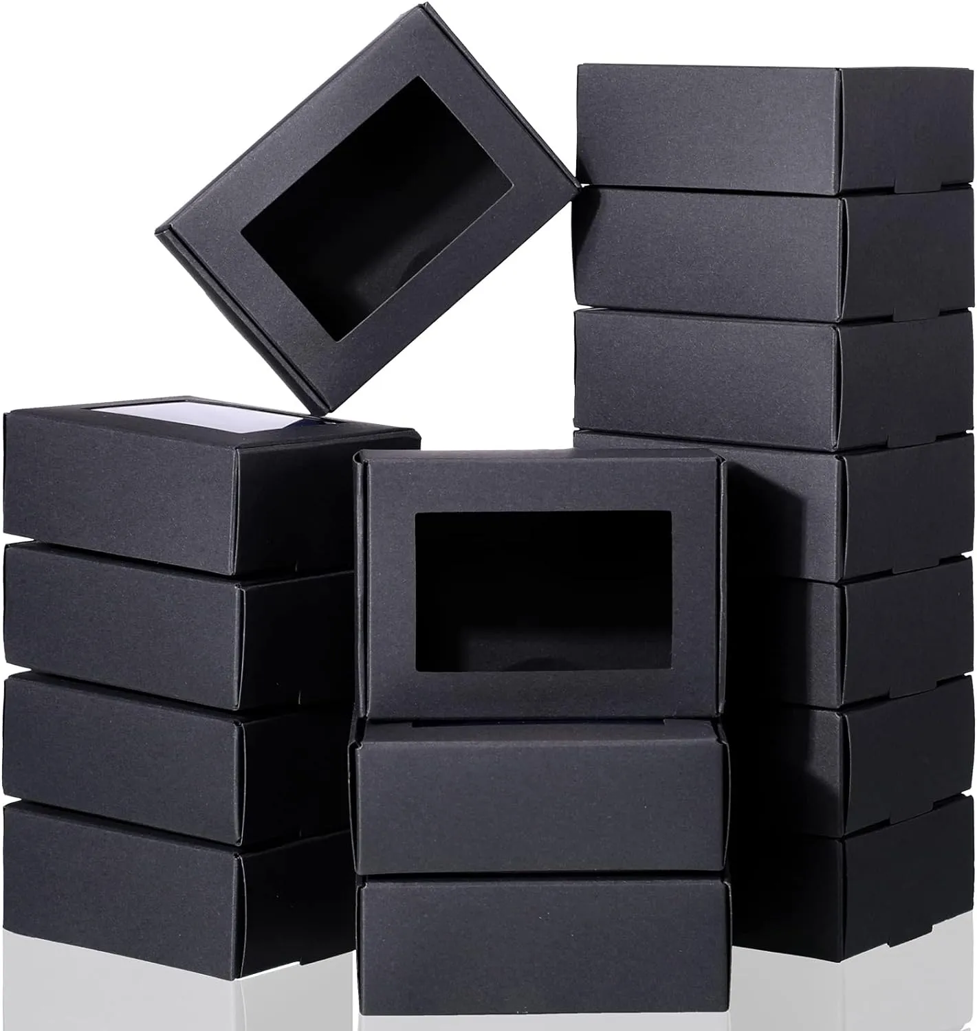 Zonon 60 Pcs Soap Boxes for Homemade Packaging Mini Kraft Treat Box with Window for Gift Present Bakery Candy Packaging(Black,3.7 x 2.6 x 1.4 Inch)