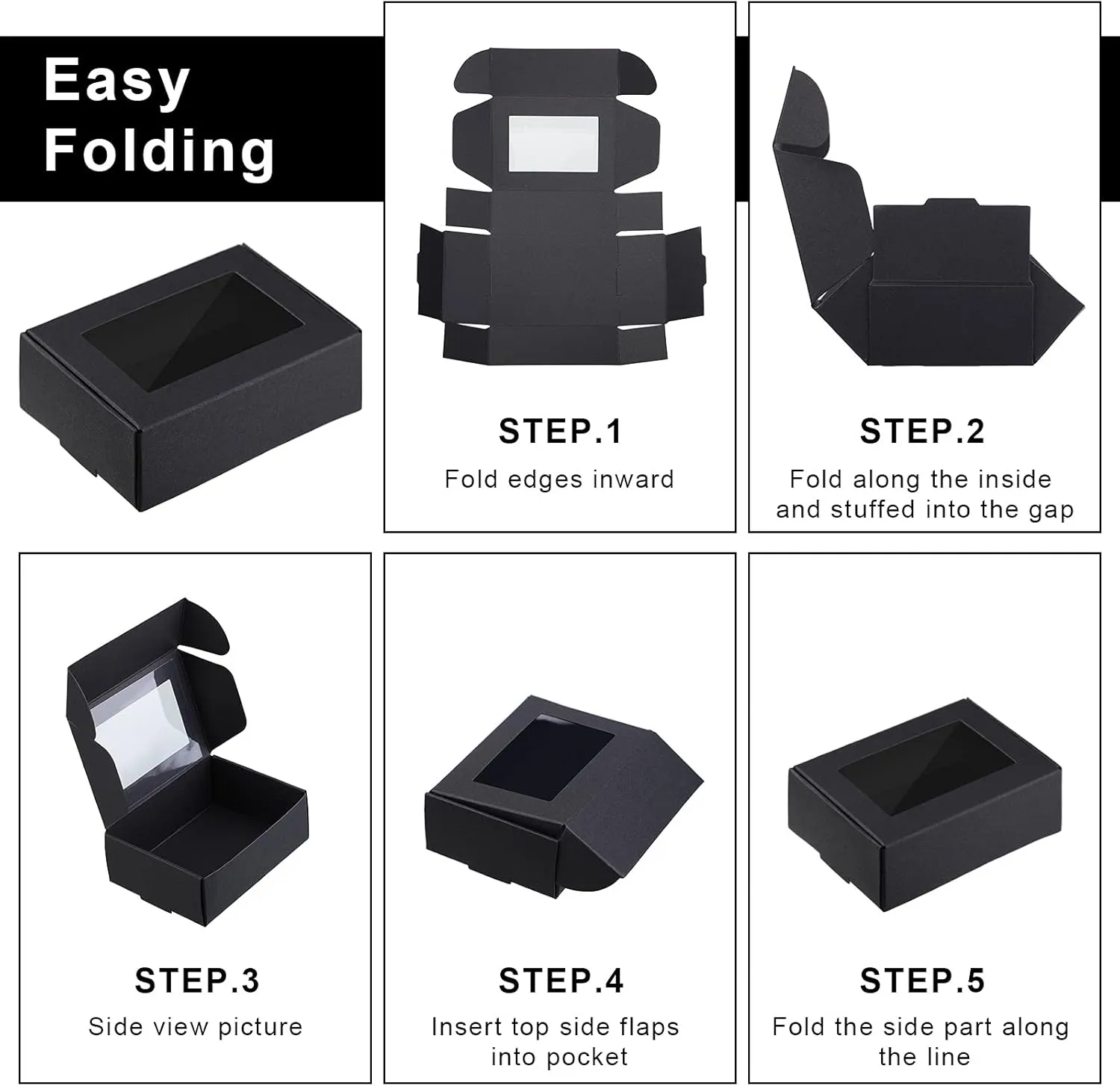 Zonon 60 Pcs Soap Boxes for Homemade Packaging Mini Kraft Treat Box with Window for Gift Present Bakery Candy Packaging(Black,3.7 x 2.6 x 1.4 Inch)