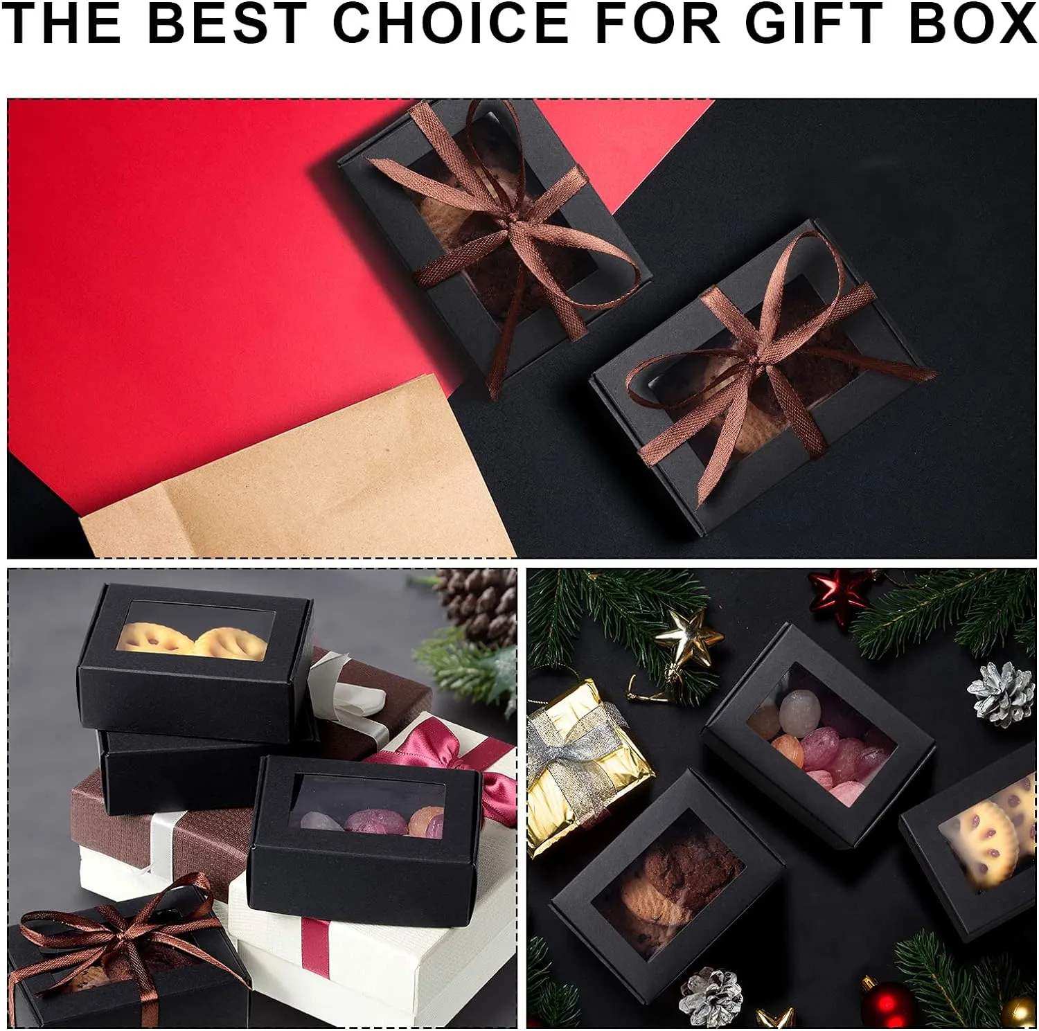 Zonon 60 Pcs Soap Boxes for Homemade Packaging Mini Kraft Treat Box with Window for Gift Present Bakery Candy Packaging(Black,3.7 x 2.6 x 1.4 Inch)