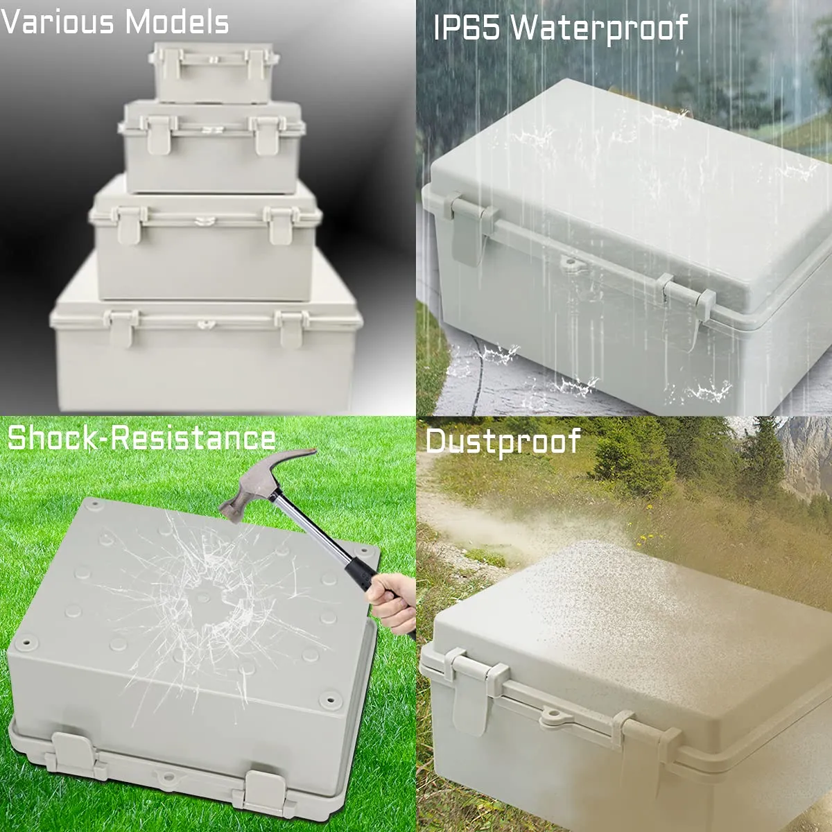 Zulkit Junction Box ABS Plastic Dustproof Waterproof IP65 Electrical Boxes Hinged Shell Outdoor Universal Project Enclosure 8.7 x 6.7 x 4.3 inch (220x170x110 mm)