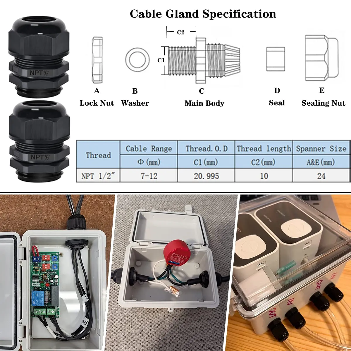 Zulkit Junction Box ABS Plastic Dustproof Waterproof IP65 Electrical Boxes Hinged Shell Outdoor Universal Project Enclosure 8.7 x 6.7 x 4.3 inch (220x170x110 mm)